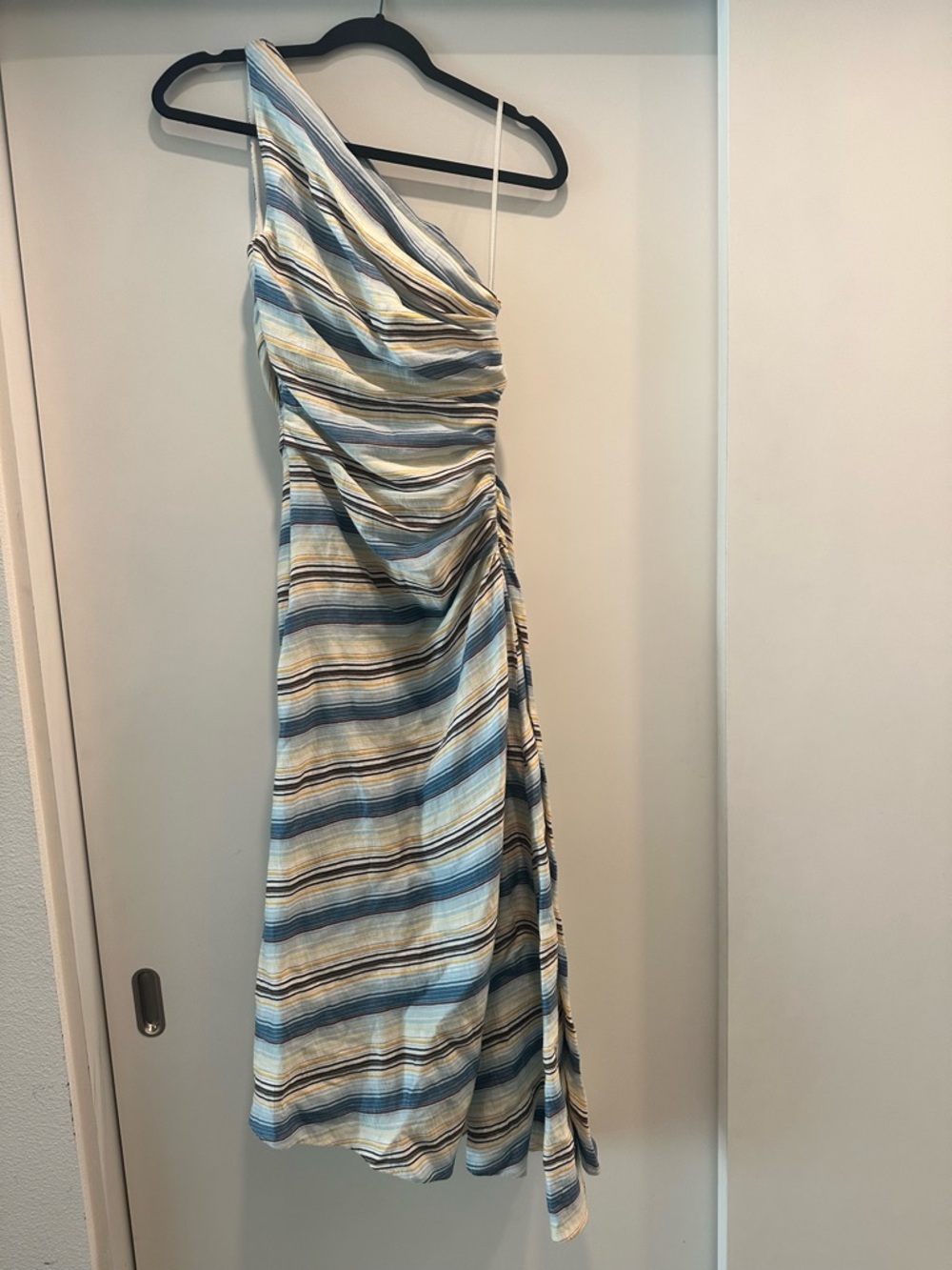 ALC Carolyn One-Shoulder Blue Striped Midi Dress - Picture 3 of 7